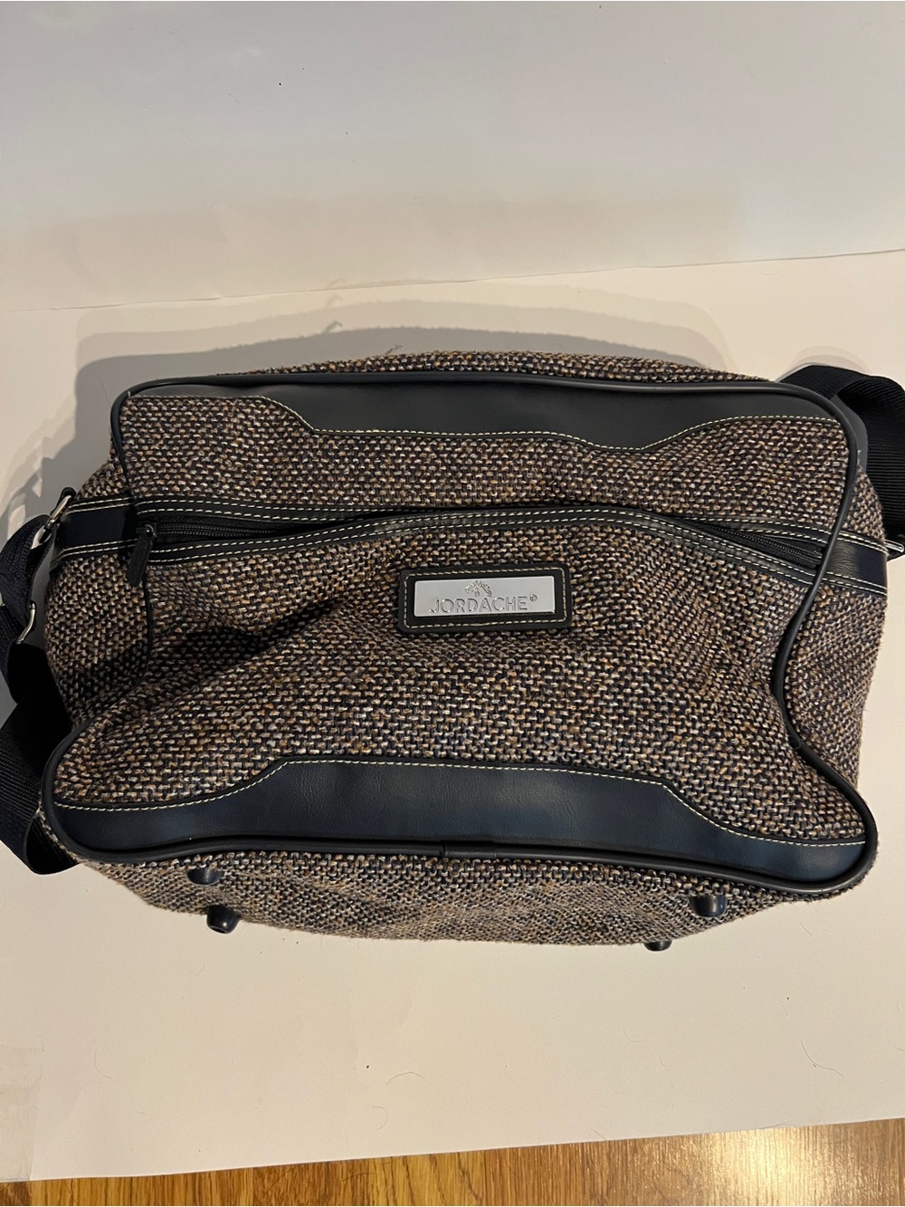 Jordache Brown Tweed Messenger Bag with Black Trim